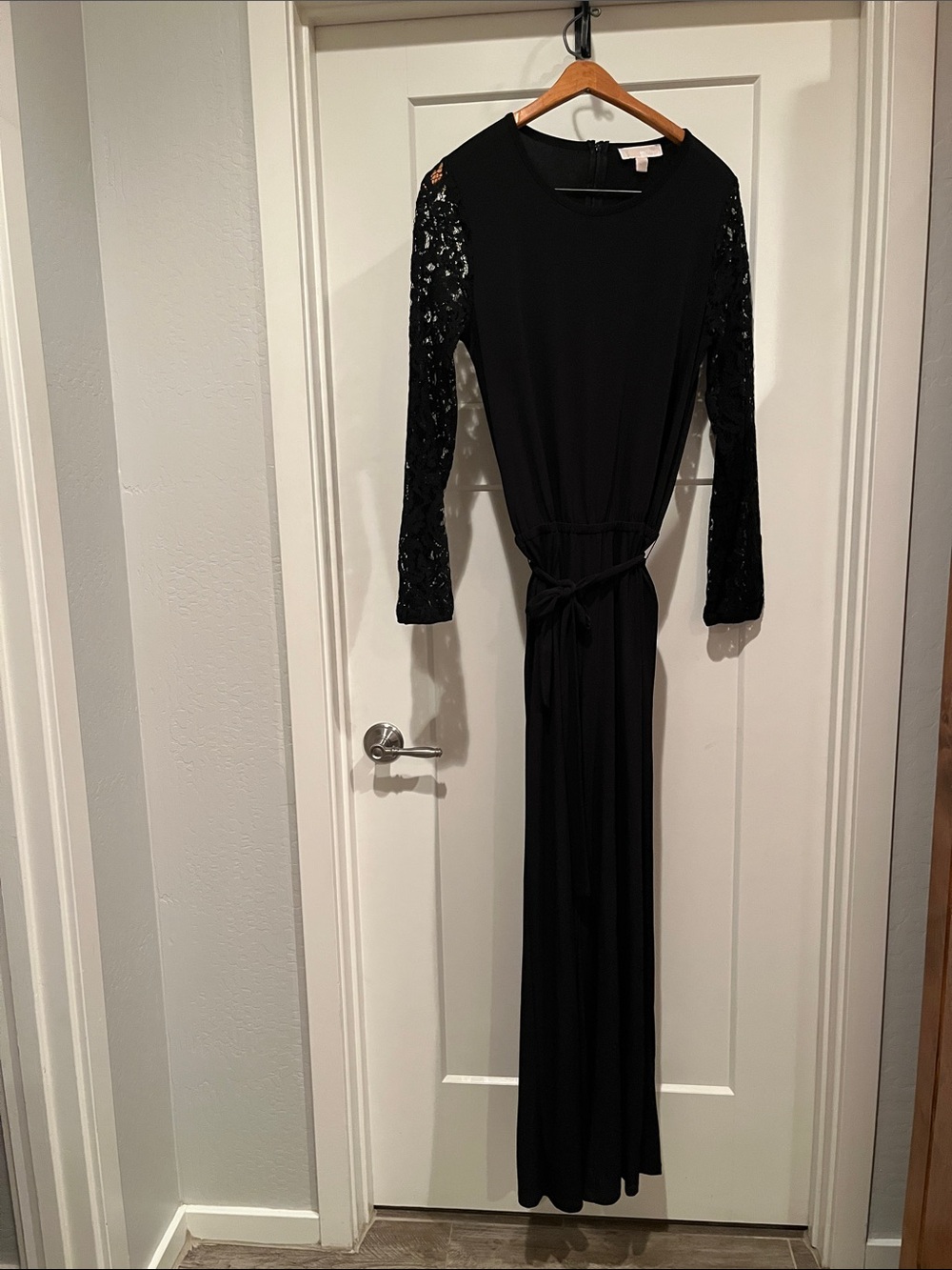 Michael Kors Black Long-Sleeve Jumpsuit with Lace Sleeves